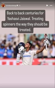 यशस्‍वी जायसवाल की तारीफ में वीरेंदर सहवाग की इंस्‍टा स्‍टोरी