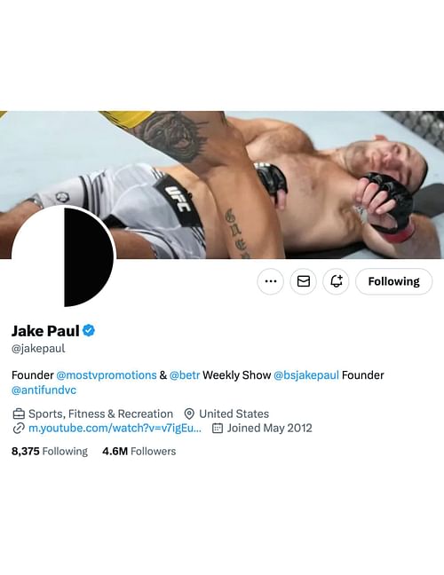 Jake Paul's current X/Twitter profile [via @jakepaul on X]