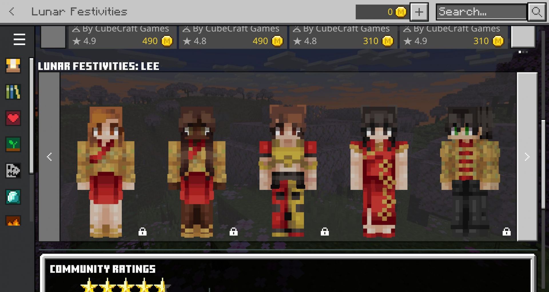 Certains des skins des festivités lunaires (Image via Mojang)