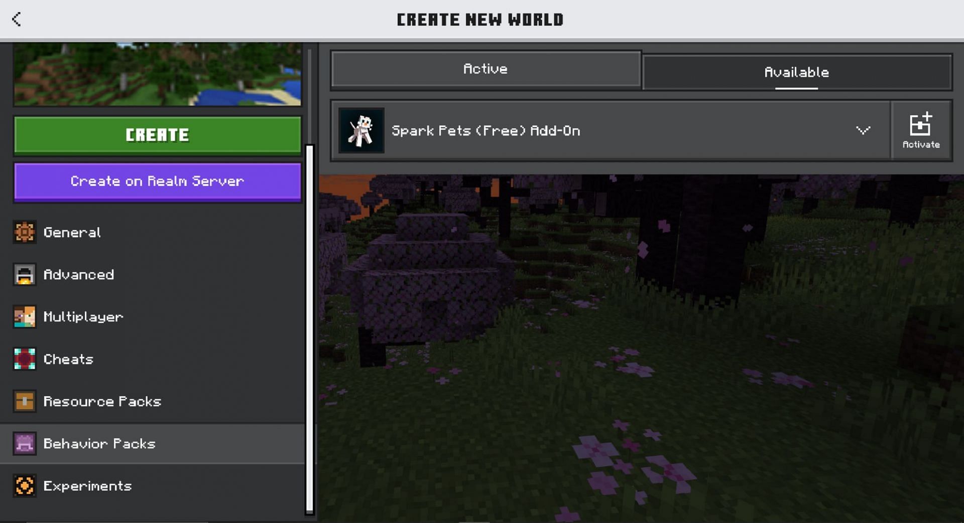 Add-ons seen in the world creation screen for Bedrock Edition (Image via Mojang)