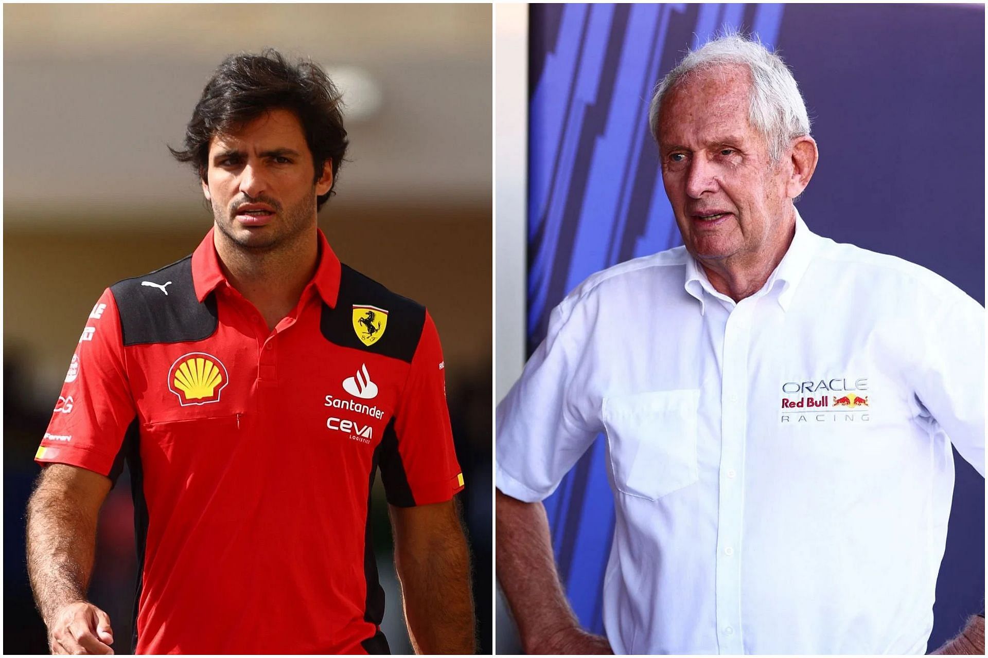 Carlos Sainz (L) and Helmut Marko (R) (Collage via Sportskeeda)