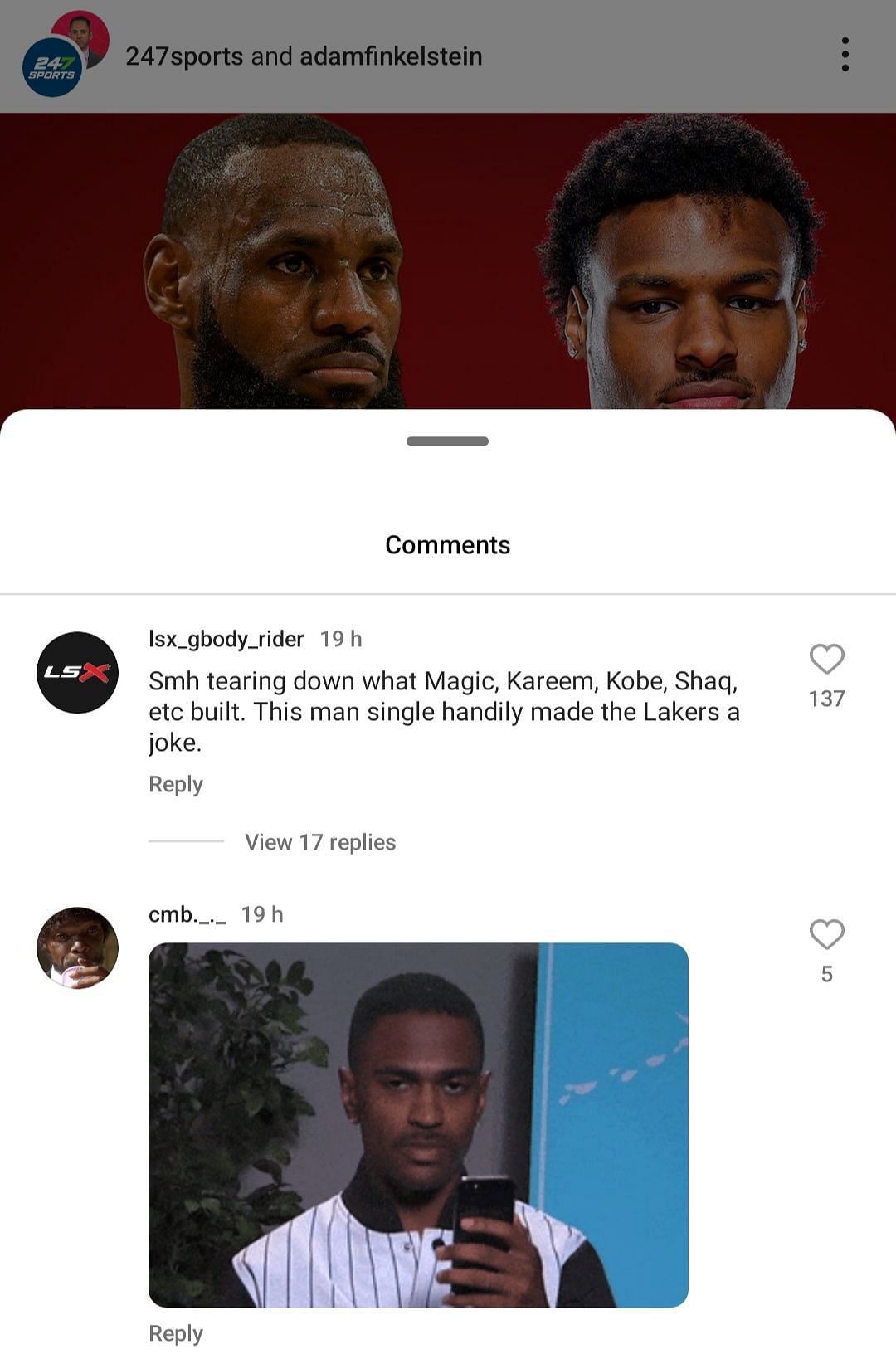 Fans questioning Bronny's projected move to the Lakers on IG