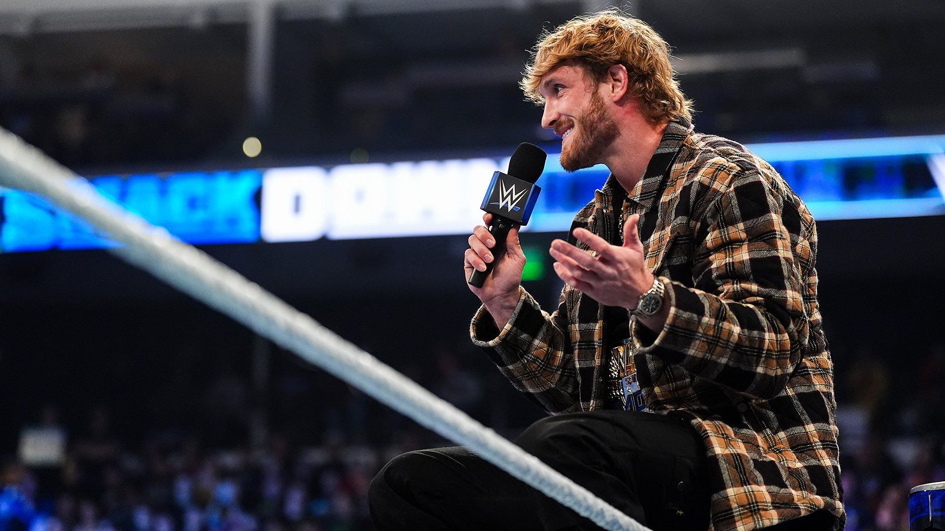Logan Paul speaks from the ring on WWE SmackDown