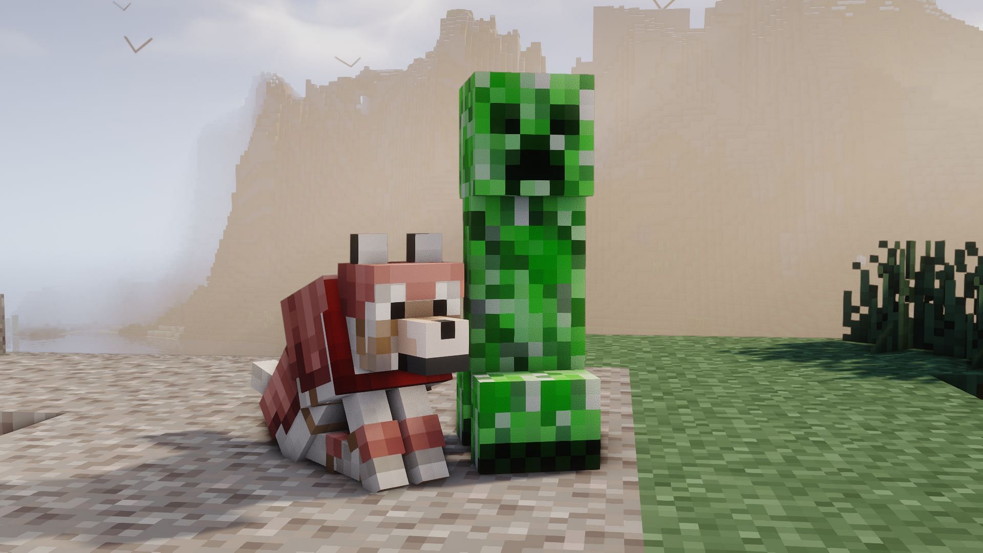 Wolf next to a creeper (Image via Mojang Studios)