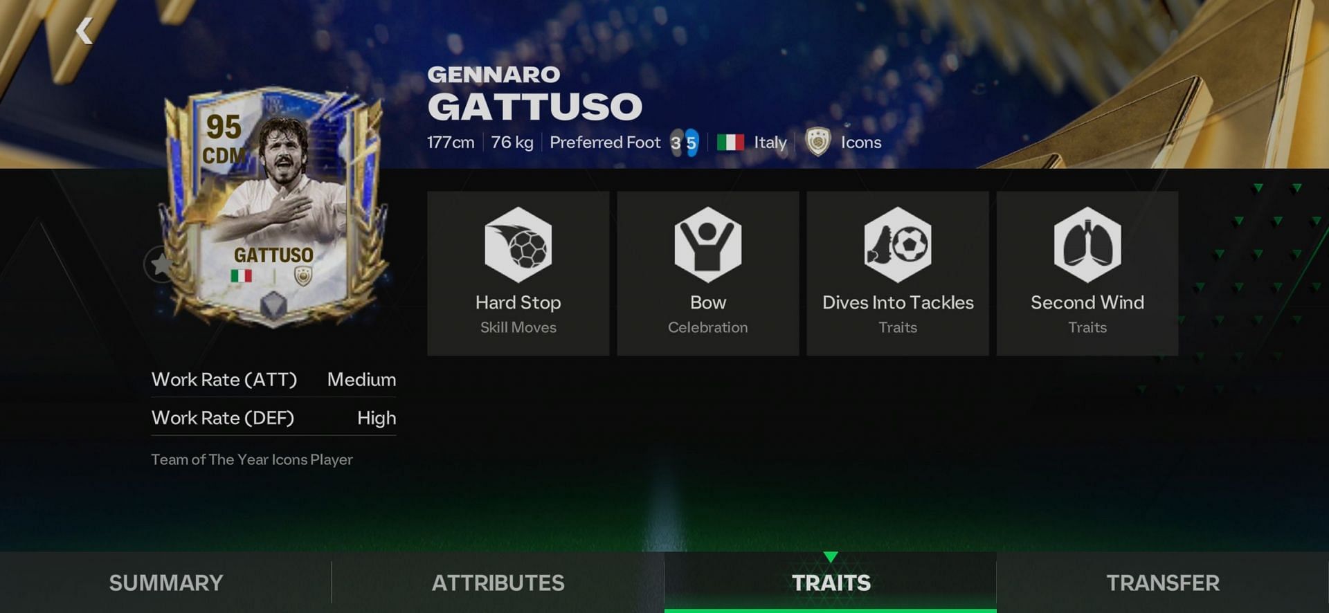 Gennaro Gattuso was considered to be a &quot;midfielder with oxygen cylinder,&quot; deservingly received the FC Mobile Second Wind trait (Image via EA Sports)