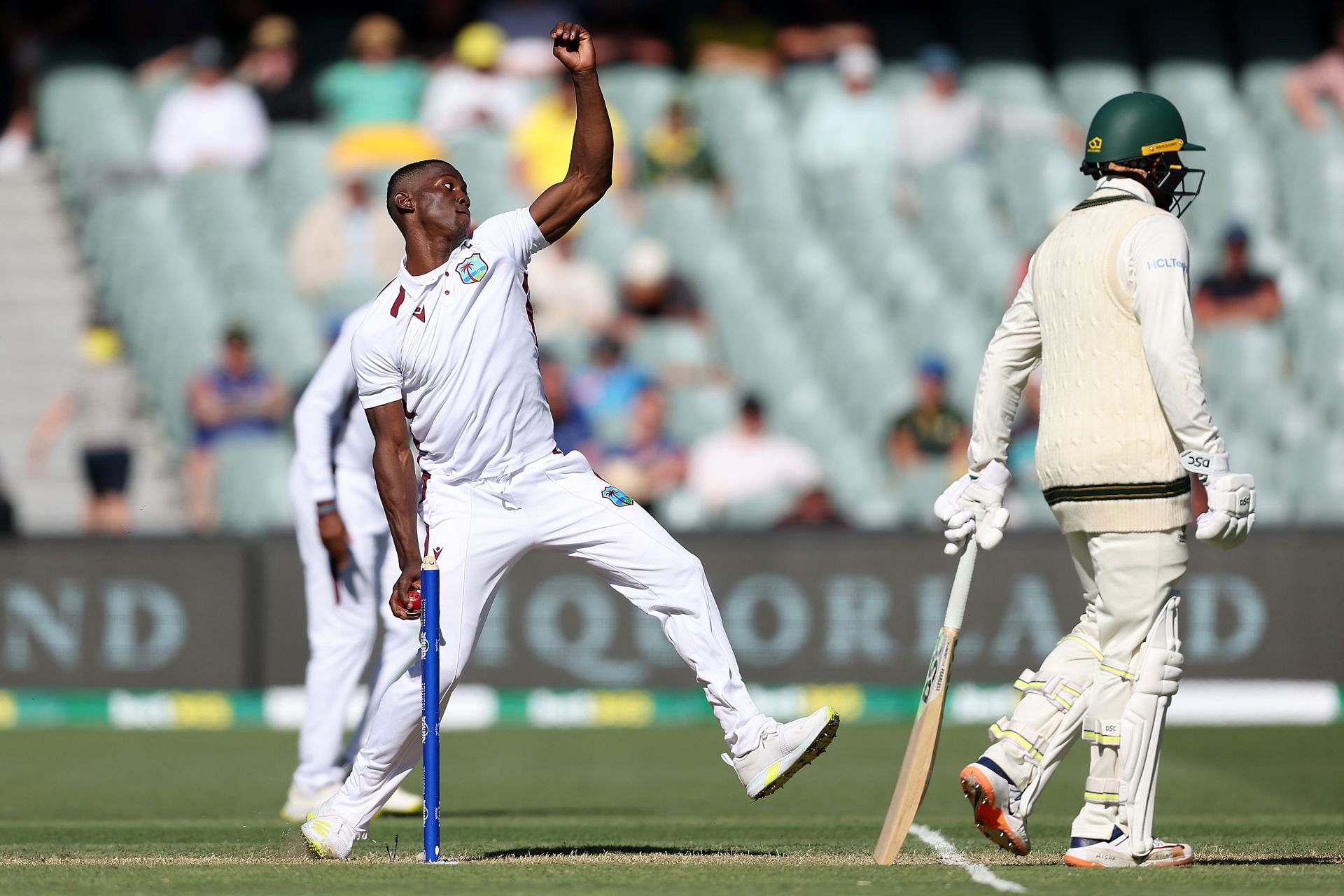 Shamar Joseph&#039;s smooth action pictured: Australia v West Indies - Men&#039;s 1st Test: Day 1