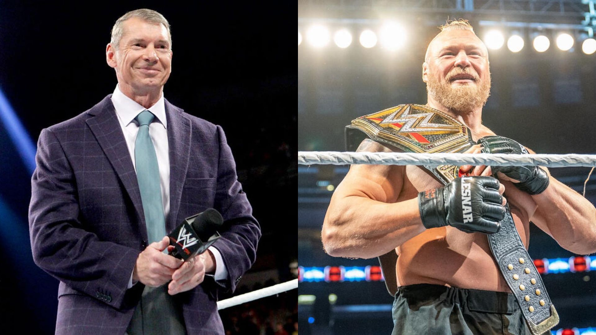 Vince McMahon (left), Brock Lesnar (right)