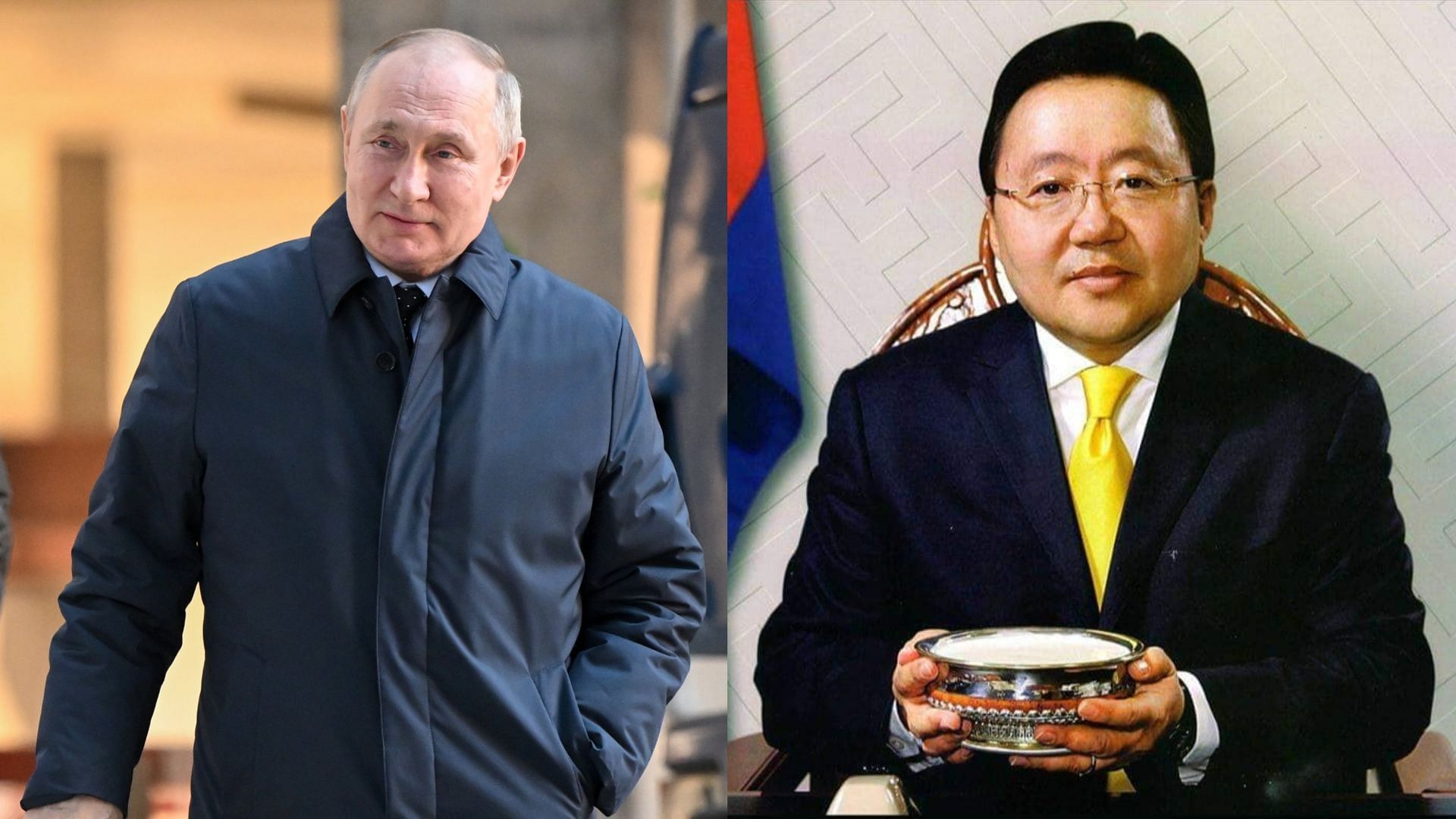 The former president of Mongolia recently mocked Putin in a post on X (Image via X / @Kremlinrussia / Facebook / Elbegdorj Tsakhia)