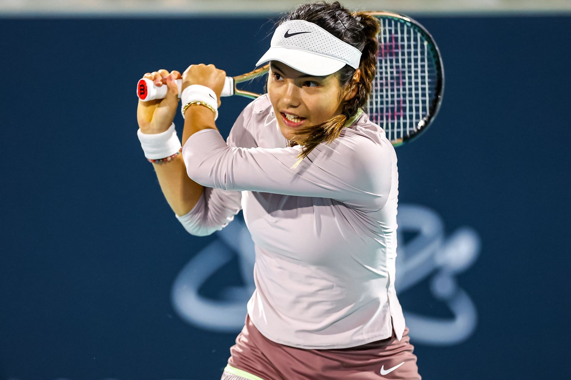 Emma Raducanu in action at the Abu Dhabi Open