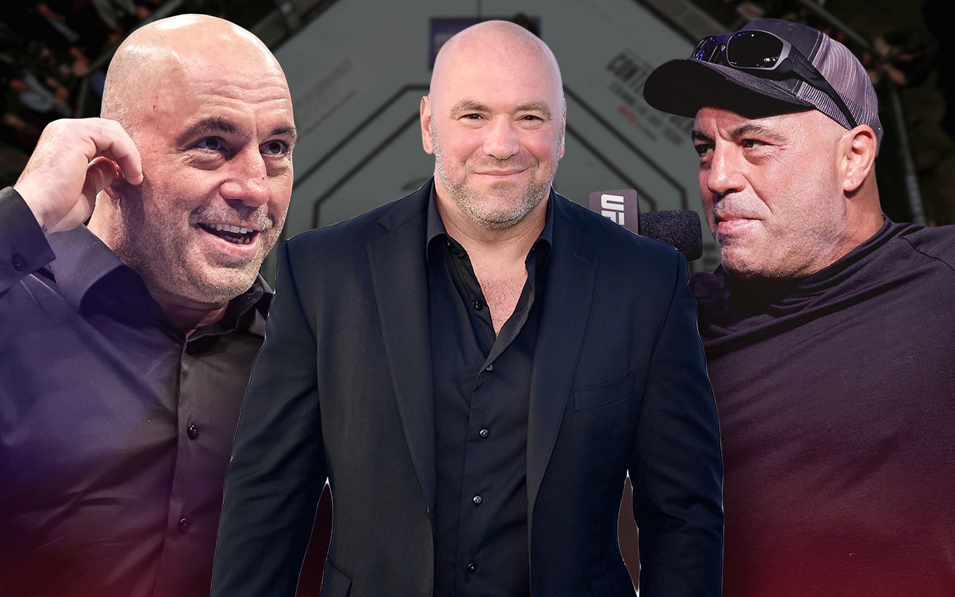 Dana White (middle) talks about hiring Joe Rogan (sides) for the UFC broadcast team [Image via: Getty Images] 