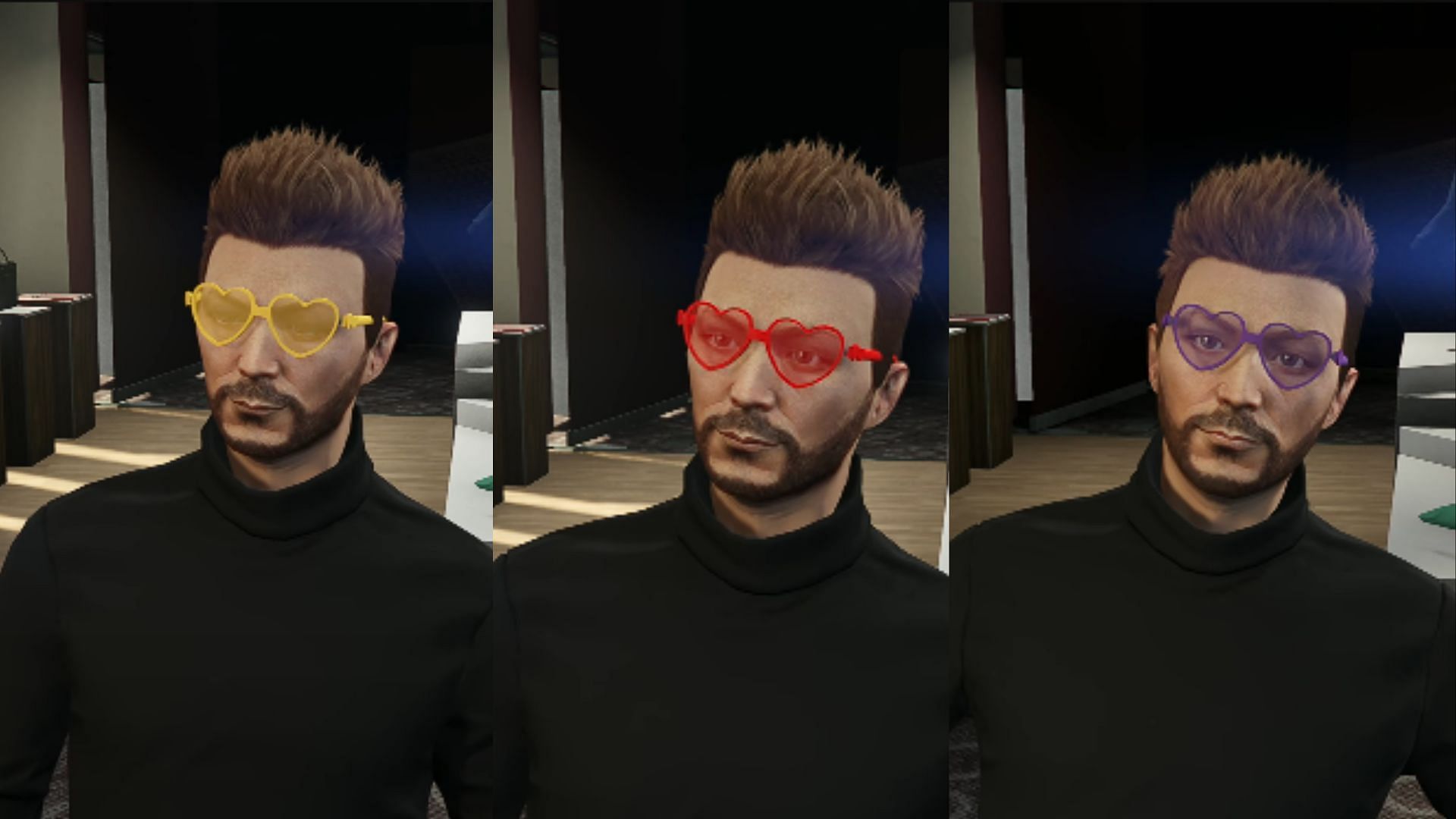 The Yellow, Red, and Purple Heart Shades (Image via YouTube/CentralGamingHub)