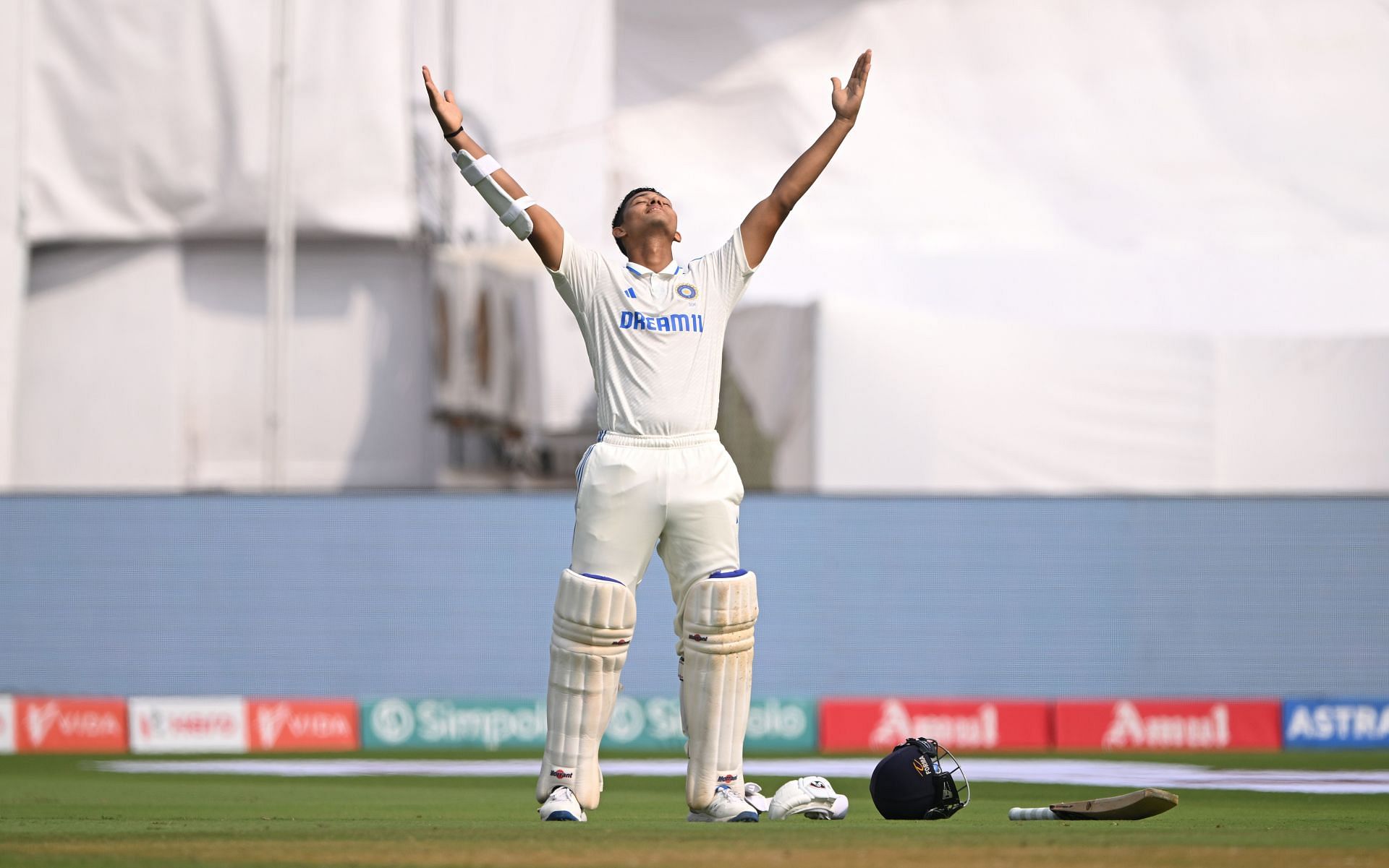 Yashasvi Jaiswal celebrates: India v England - 2nd Test Match: Day Two
