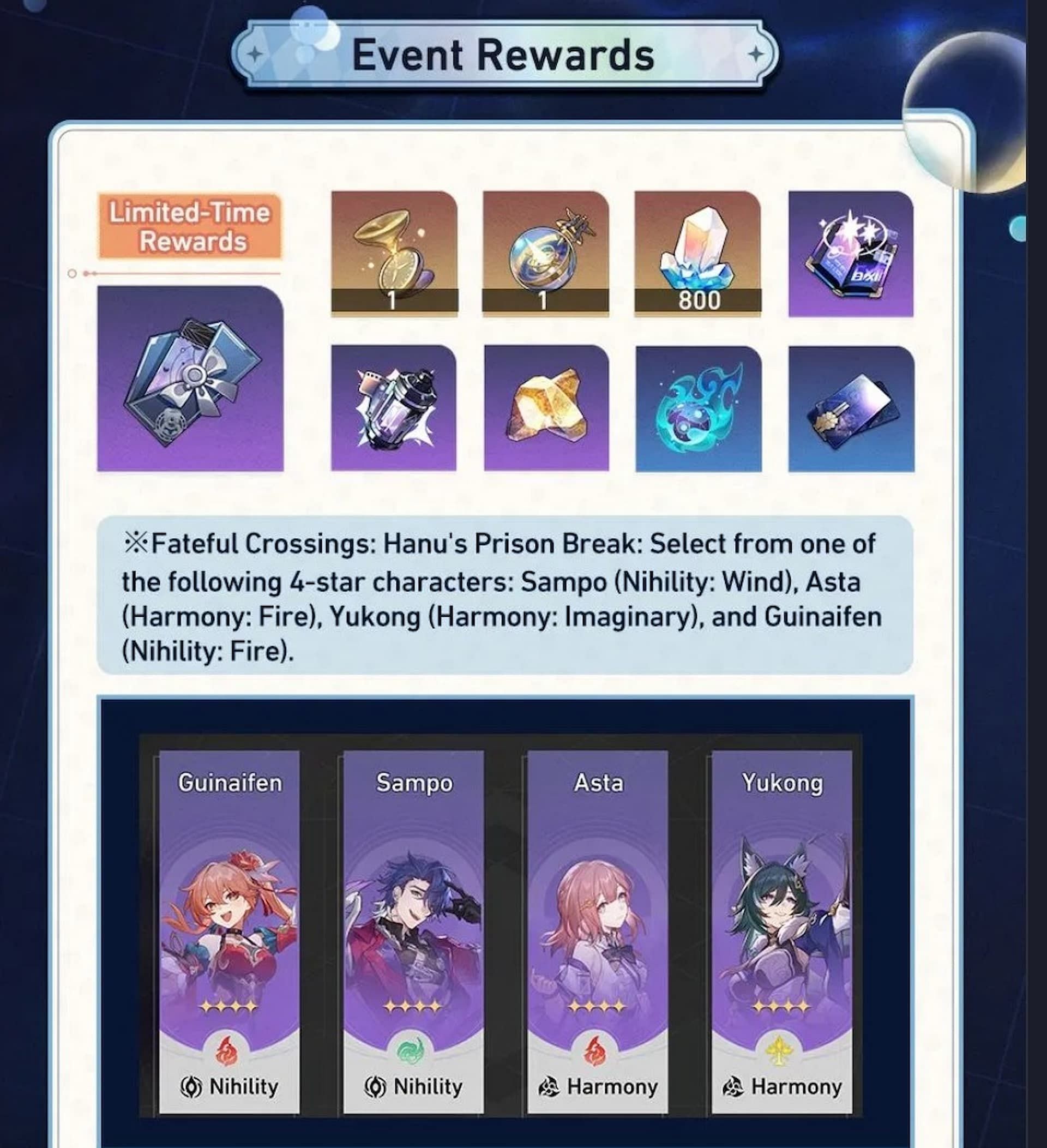 Rewards in this upcoming event of Honkai Star Rail 2.0 (Image via HoYoverse)