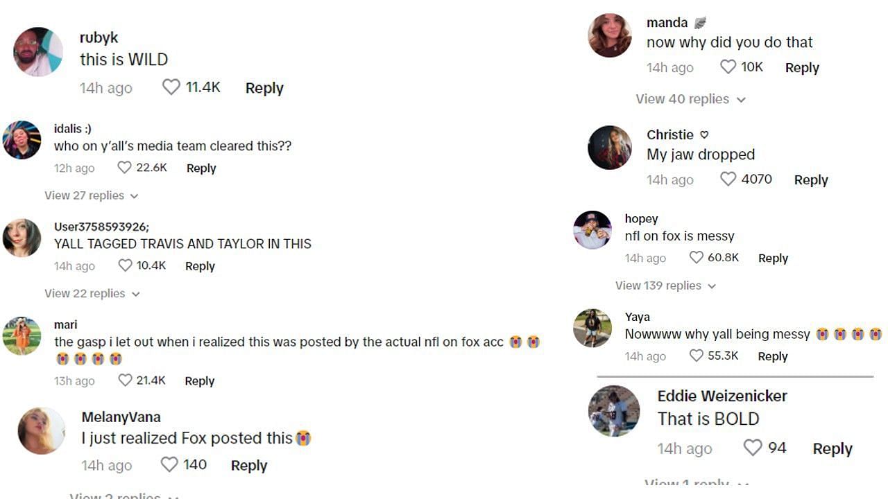 NFL fans comments on TikTok in regards to FOX's post about Travis Kelce.