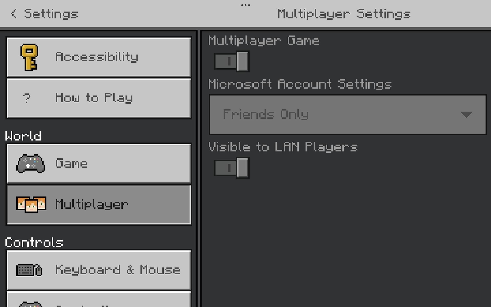 Multiplayer settings in Minecraft (Image via Mojang Studios)