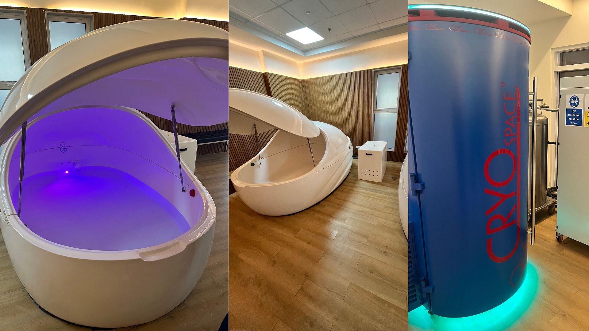 The DreamPod (left and centre) and the Cryogenic Therapy machine (right). (Picture Credits: Maanas Upadhyay)