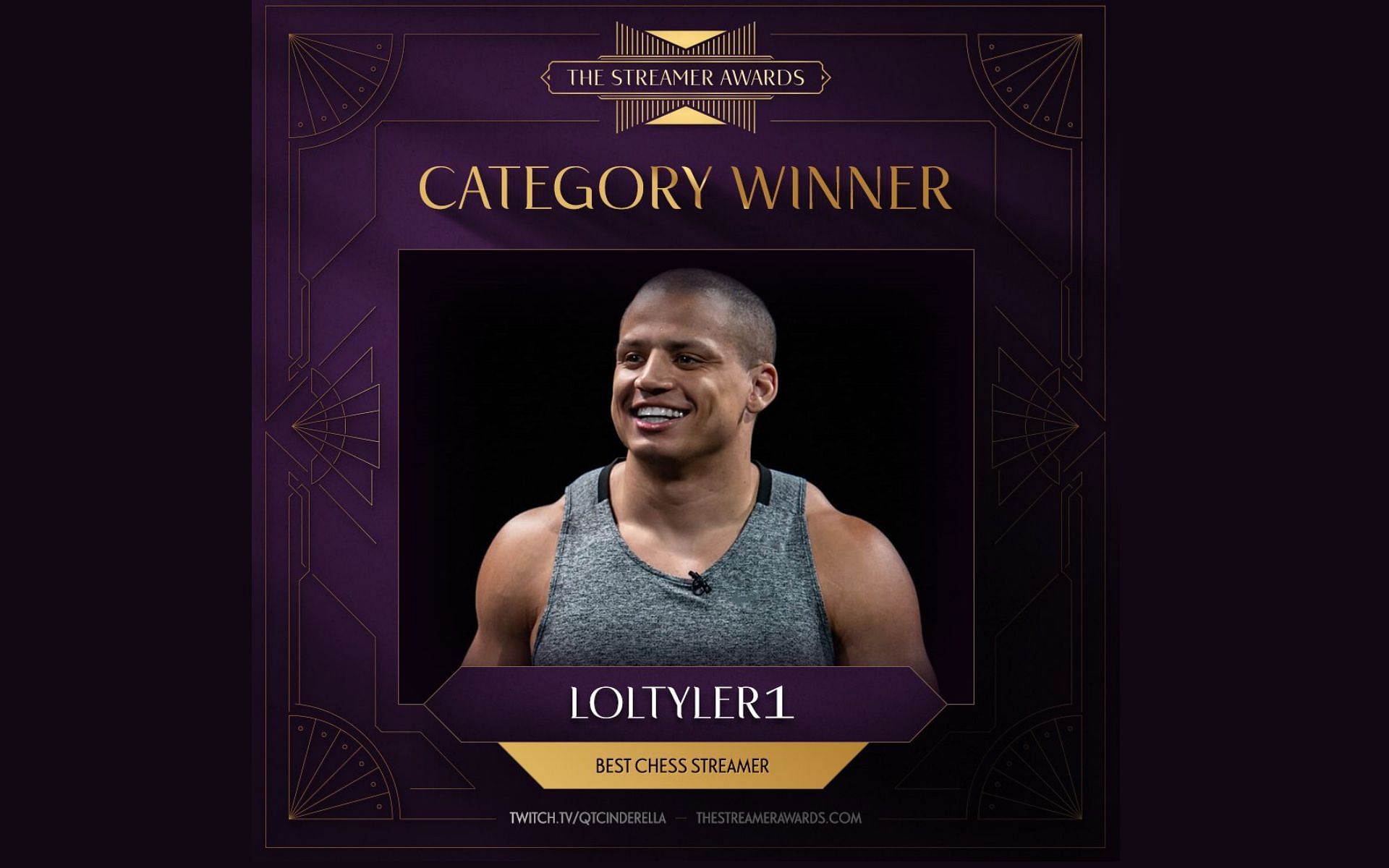 Tyler1 reacts after winning the Best Chess Streamer at The Streamer Awards 2024 (Image via @StreamerAwards/X)