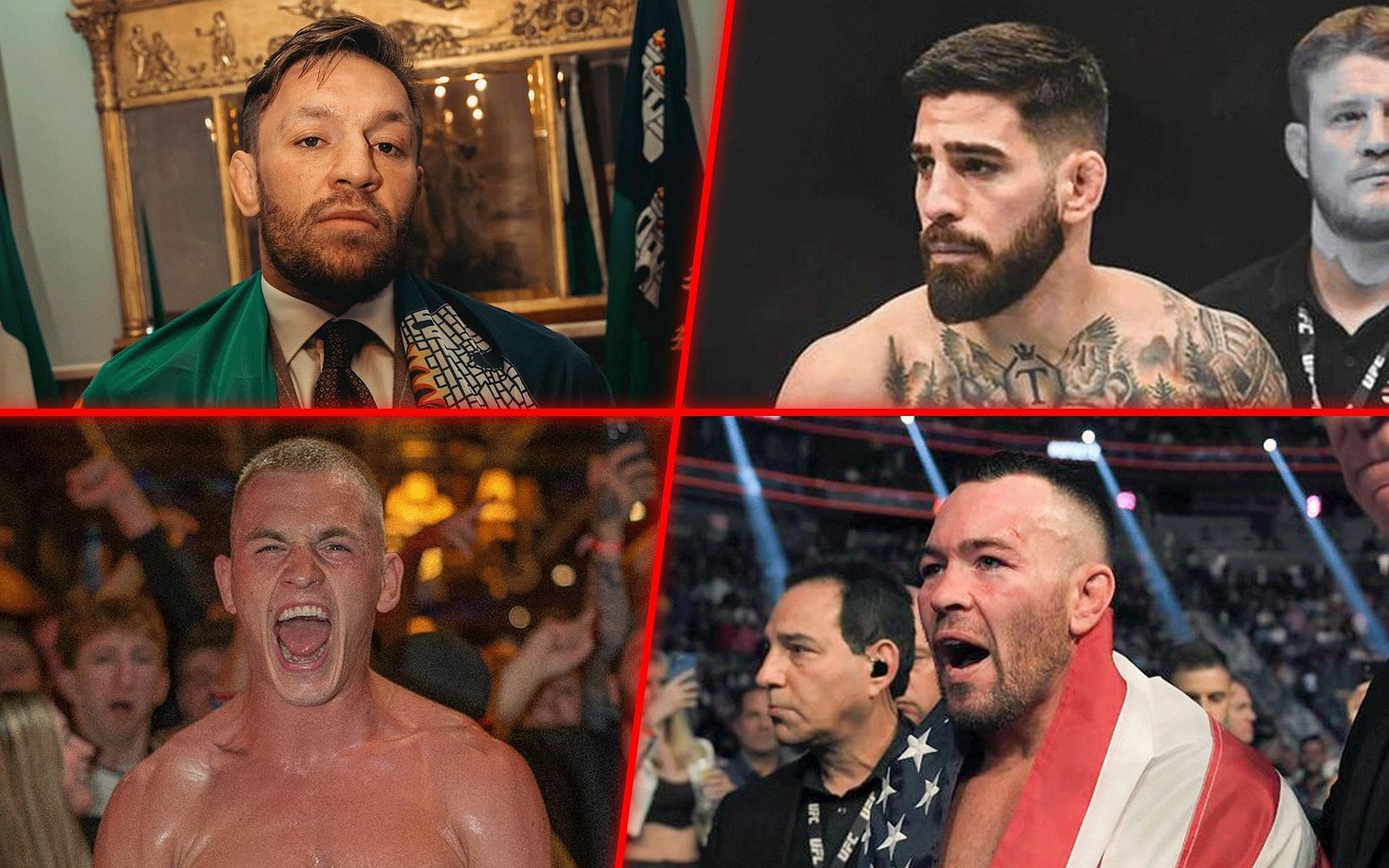 Clockwise from top left - Conor McGregor called out by Ilia Topuria, Colby Covington is Ian Garry