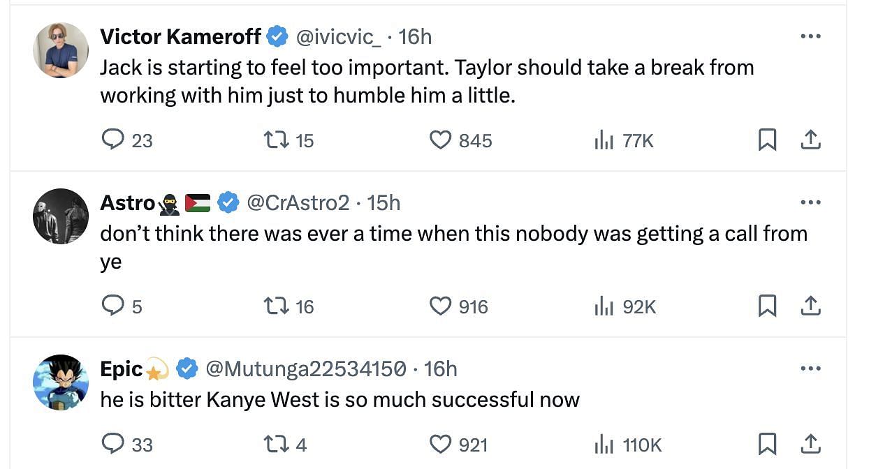 Social media users troll Jack for his comments against Kanye West. (Image via @PopCrave/ X)