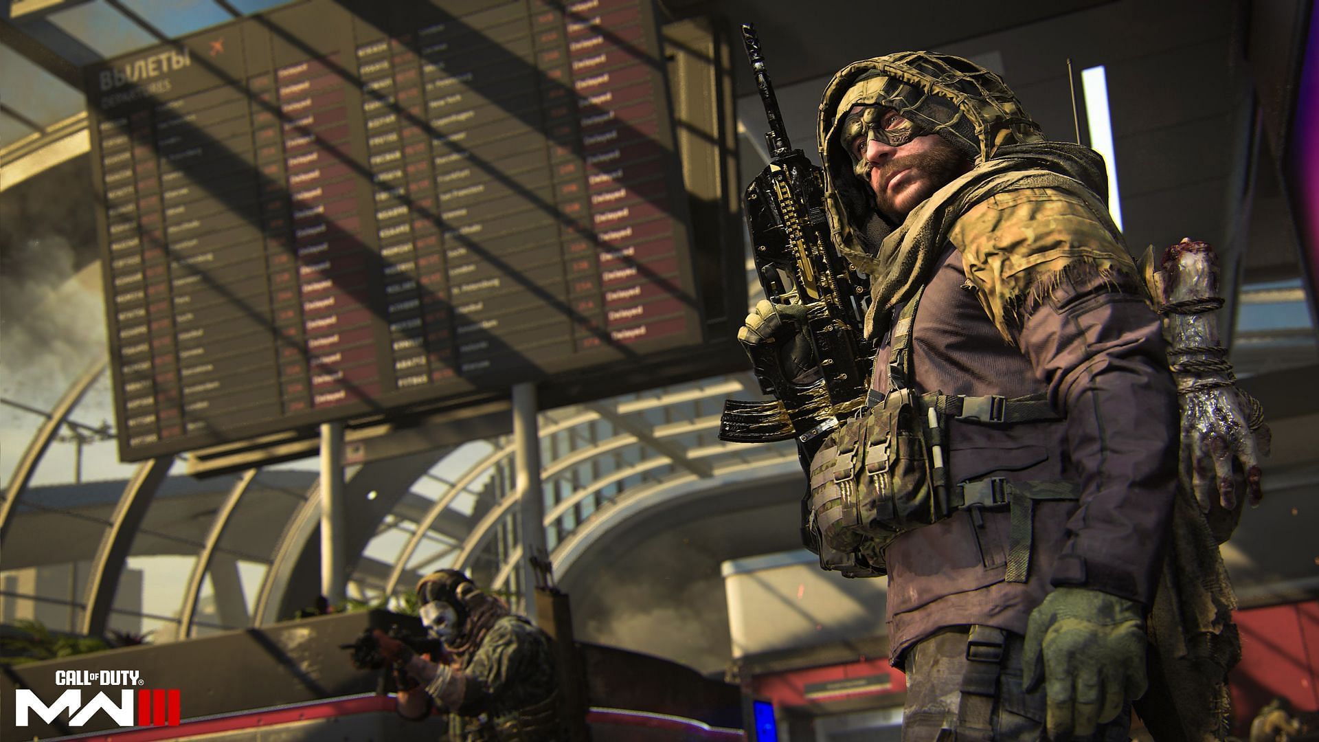 A masked Operator holding their rifle in MW3