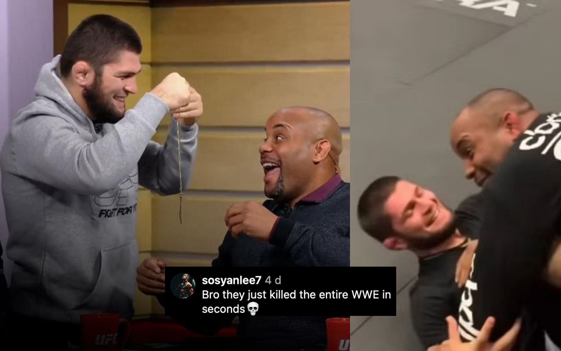 Khabib Nurmagomedov and Daniel Cormier share a brotherly bond. [via UFC and @khabib_nurmagomedov and @dc_mma on Instagram ]