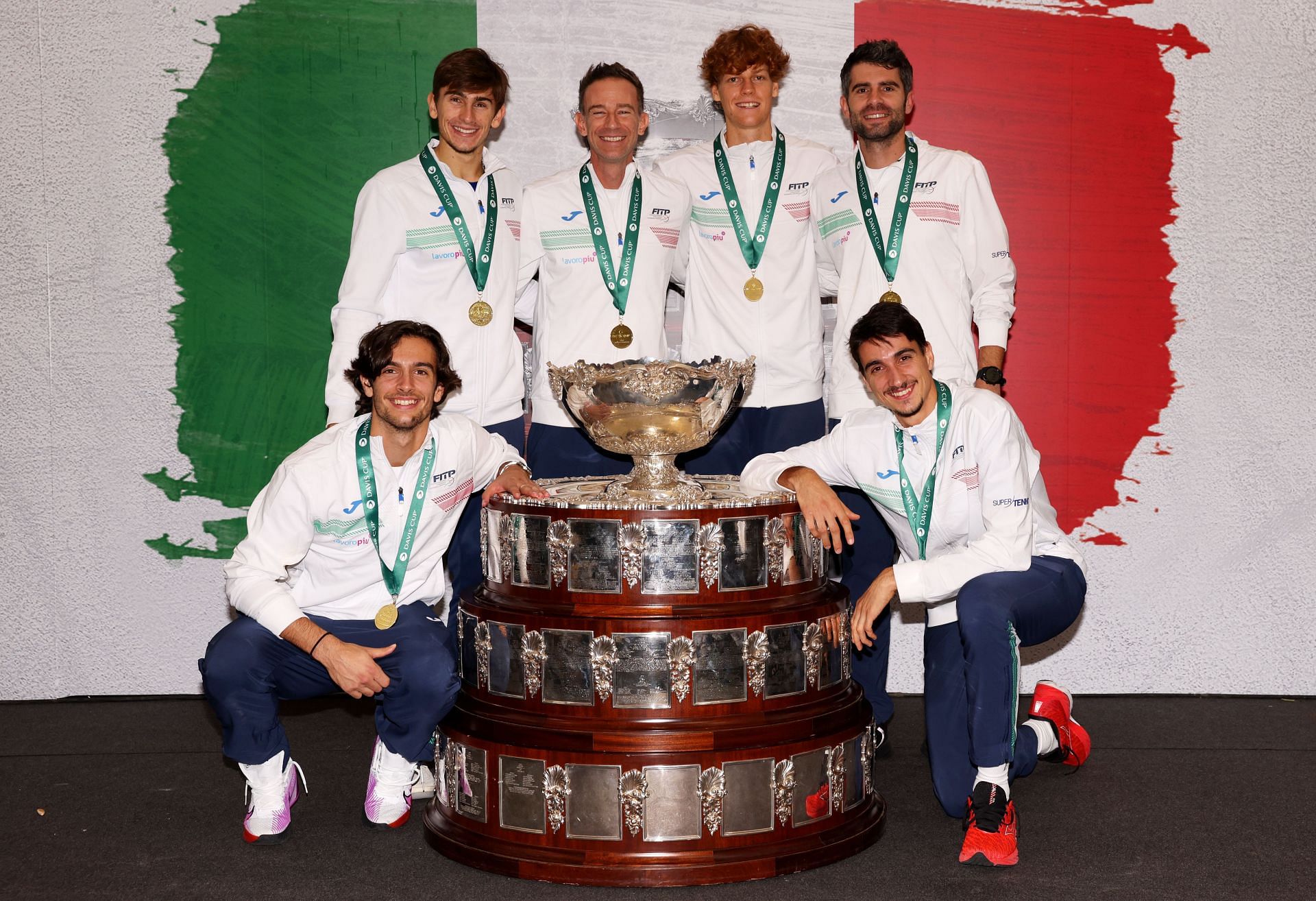 Jannik Sinner pictured with his compatriots after the 2023 Davis Cup Final