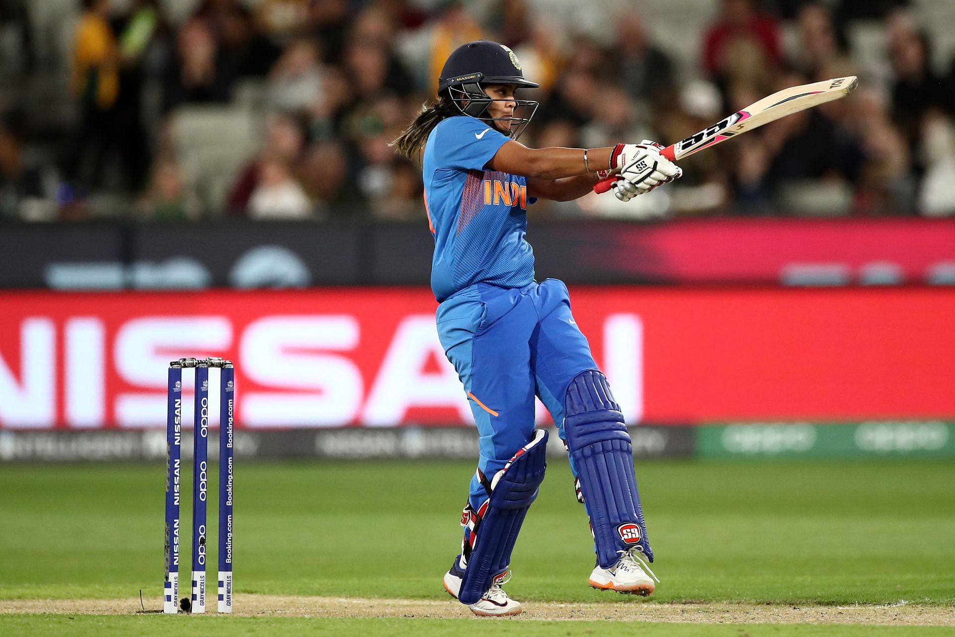 Veda Krishnamurthy in action for India in the Final of the 2020 Women&#039;s T20 World Cup.