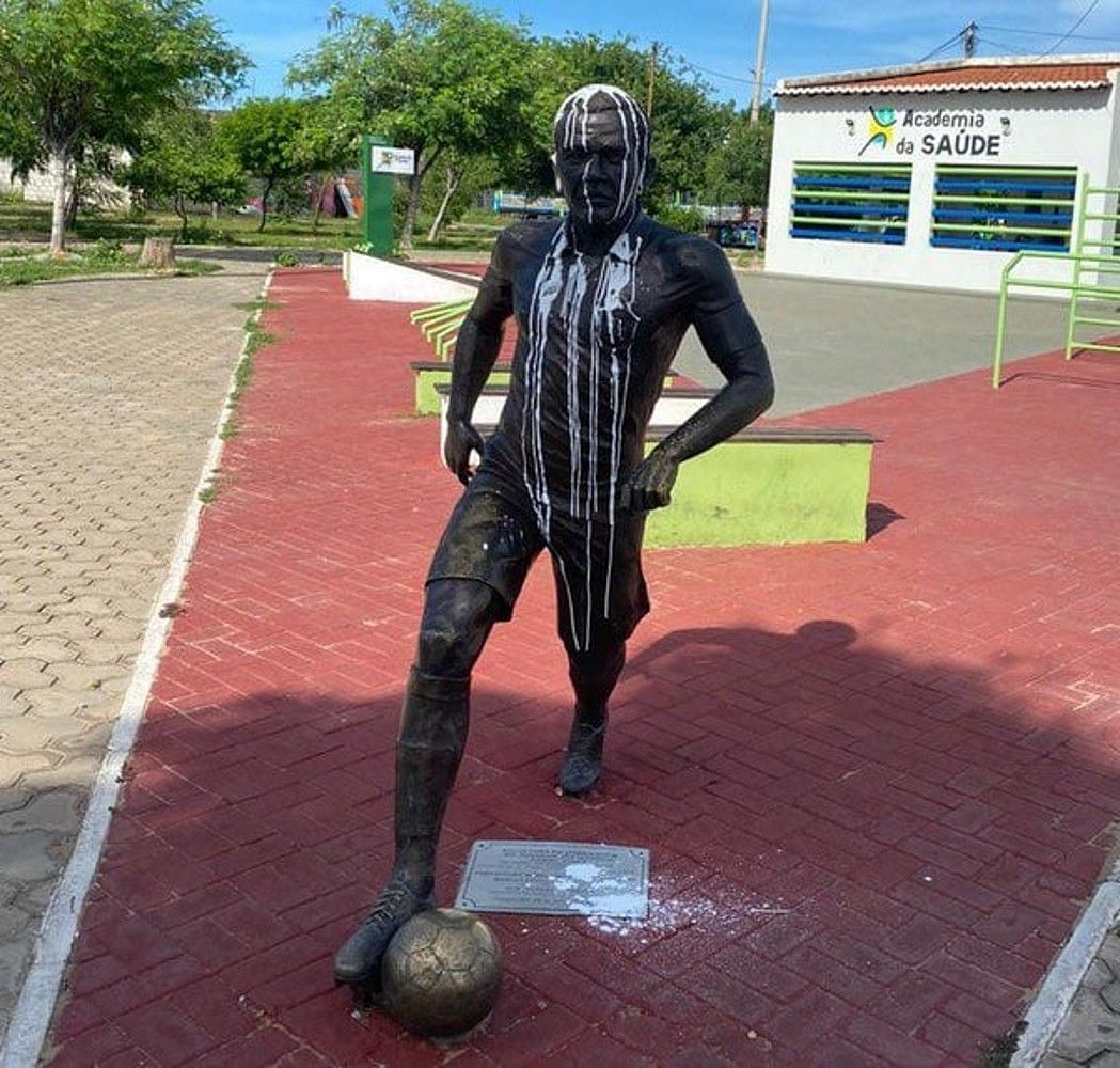 Dani Alves&#039; disfigured statue in Juazeiro, Brazil
