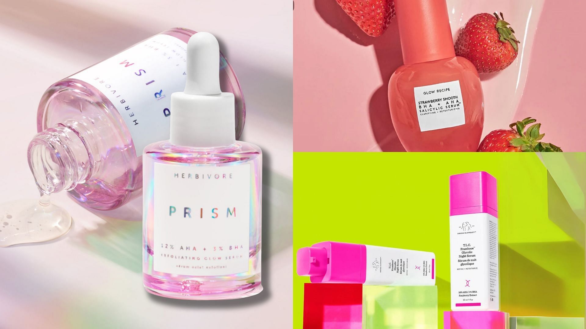 Best exfoliating serums (Image via Glow Recipe, Herbivore Botanicals, Drunk Elephant)