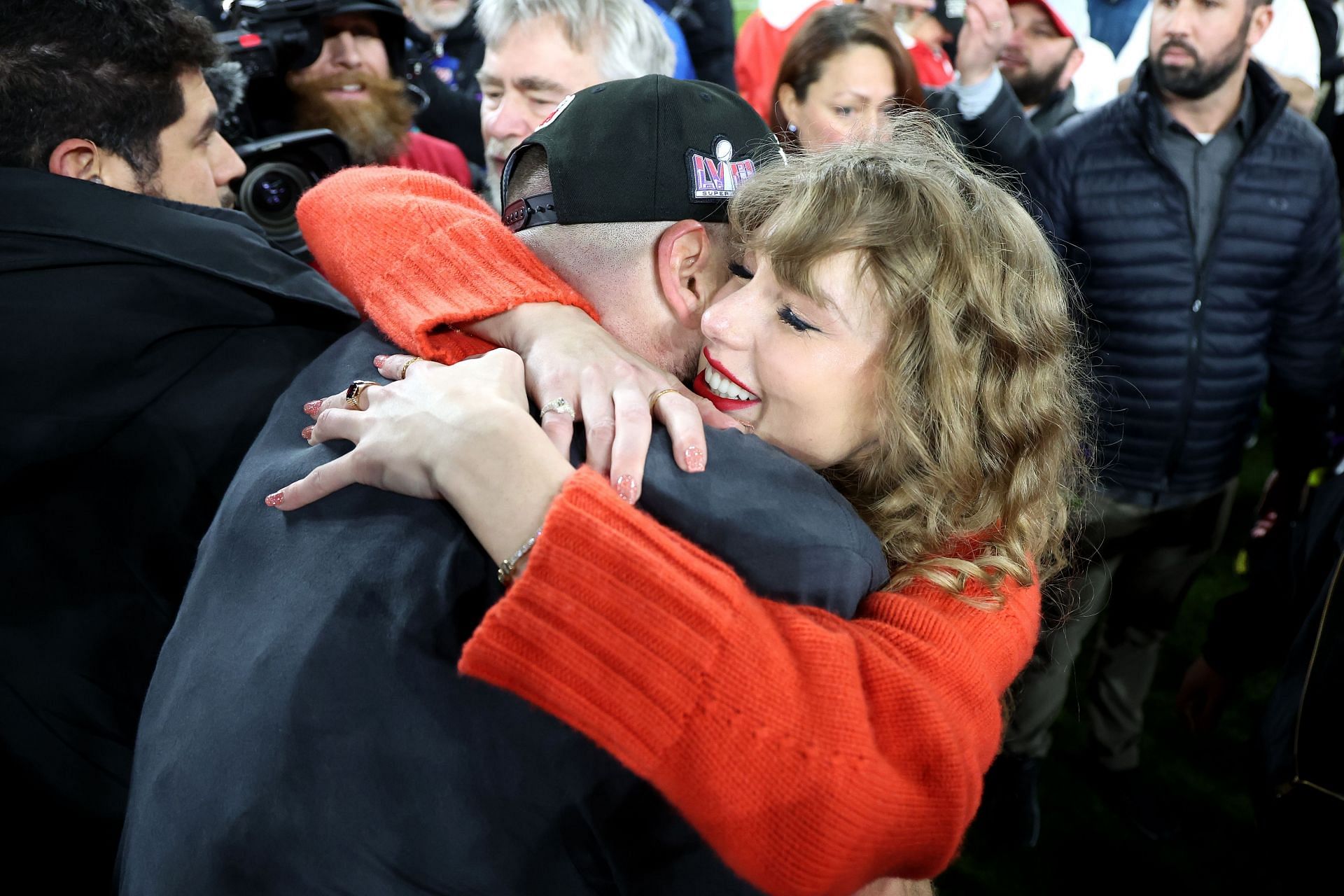 Taylor Swift and Travis Kelce at the AFC Championship - Kansas City Chiefs v Baltimore Ravens game