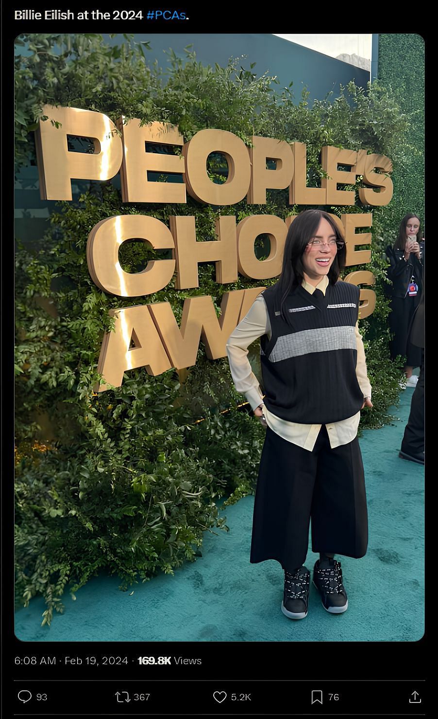 Bille Eilish&rsquo;s look for the People&rsquo;s Choice Awards (Image via X/@PopCrave)