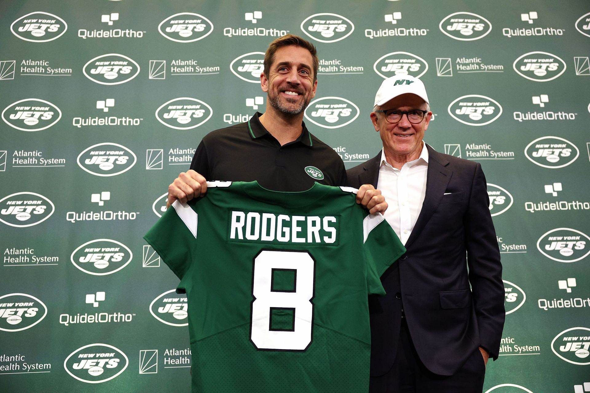 New York Jets QB Aaron Rodgers and owner Woody Johnson