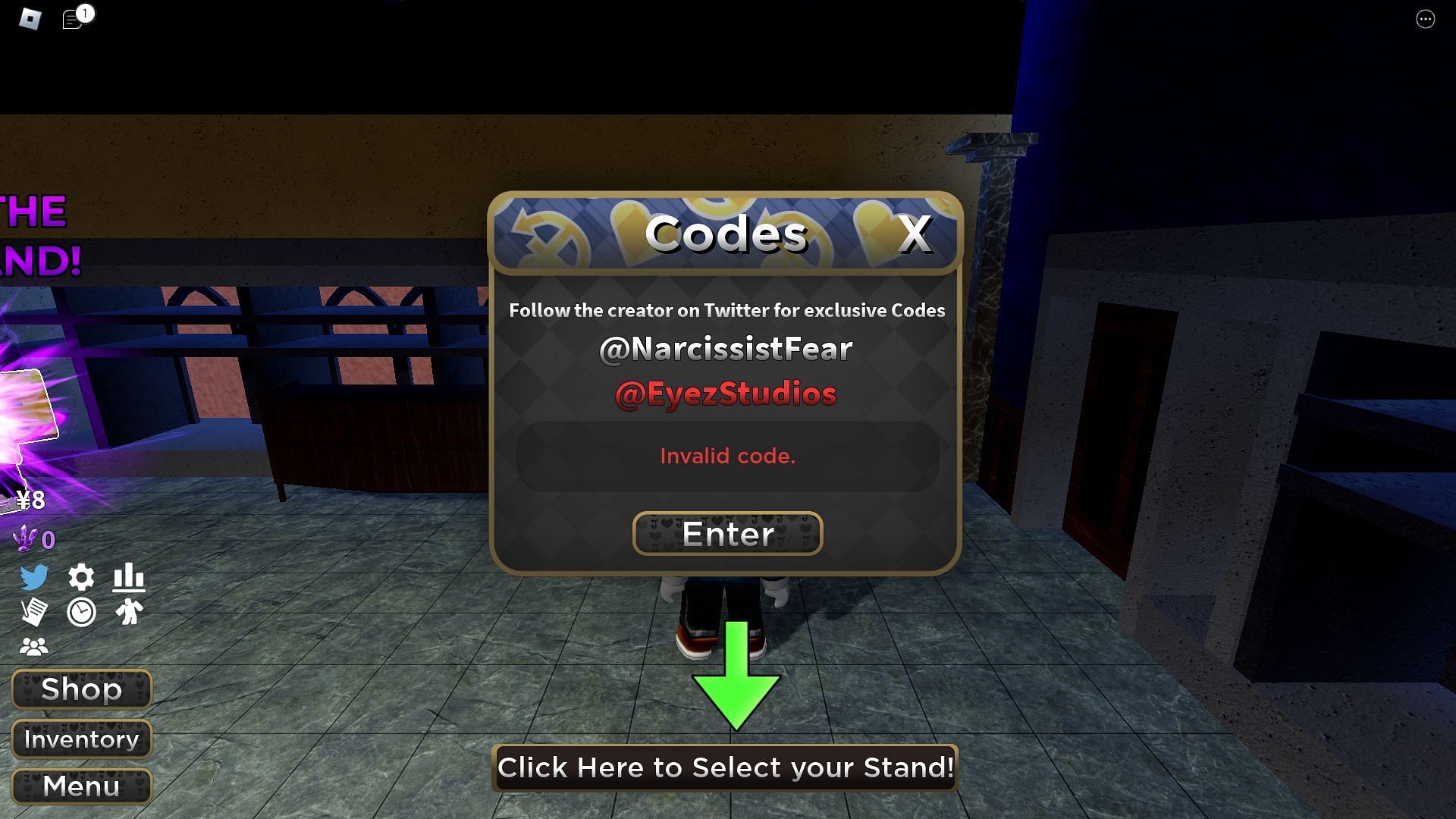 Troubleshooting codes for Stand Proud (Image via Roblox)