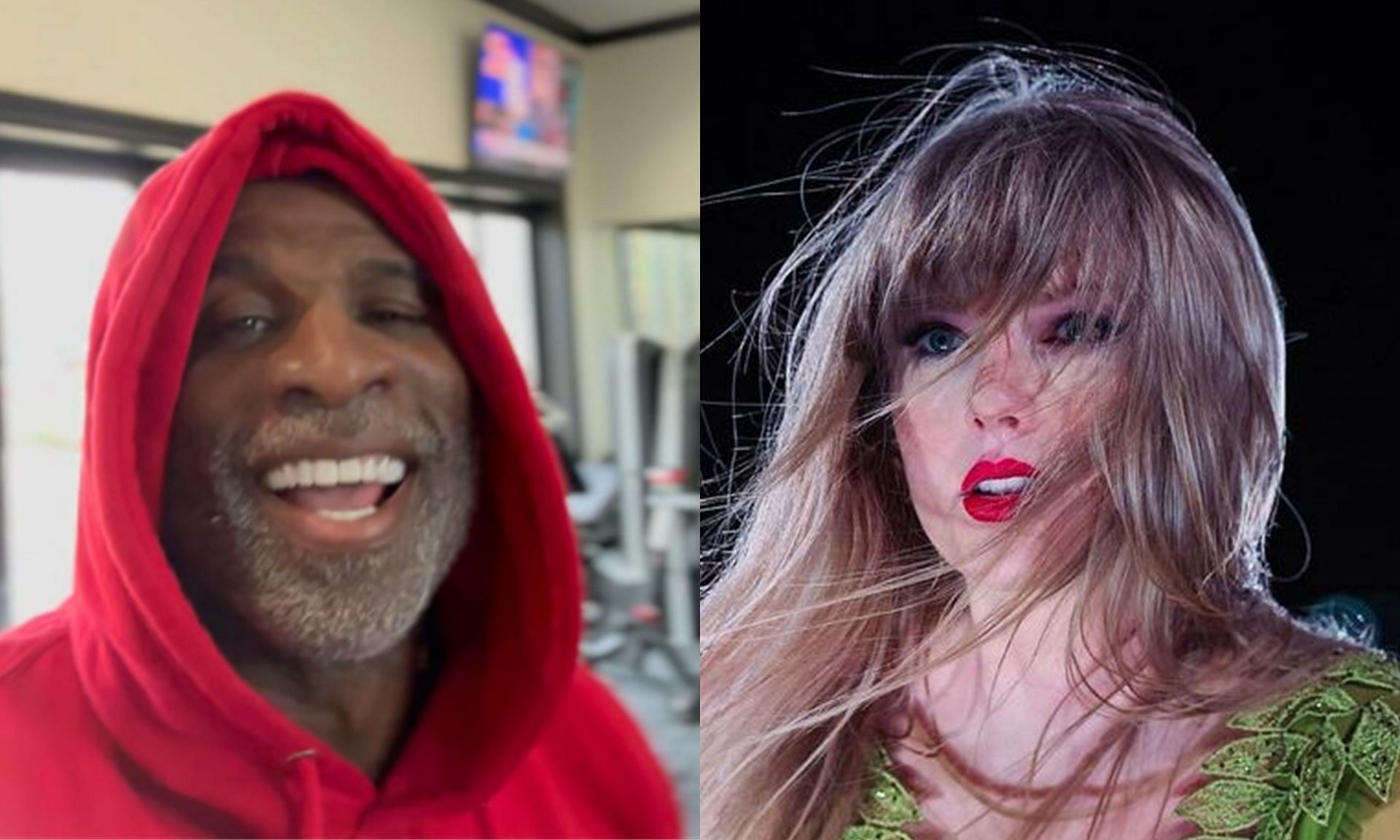 Deion Sanders (left), Taylor Swift (right)