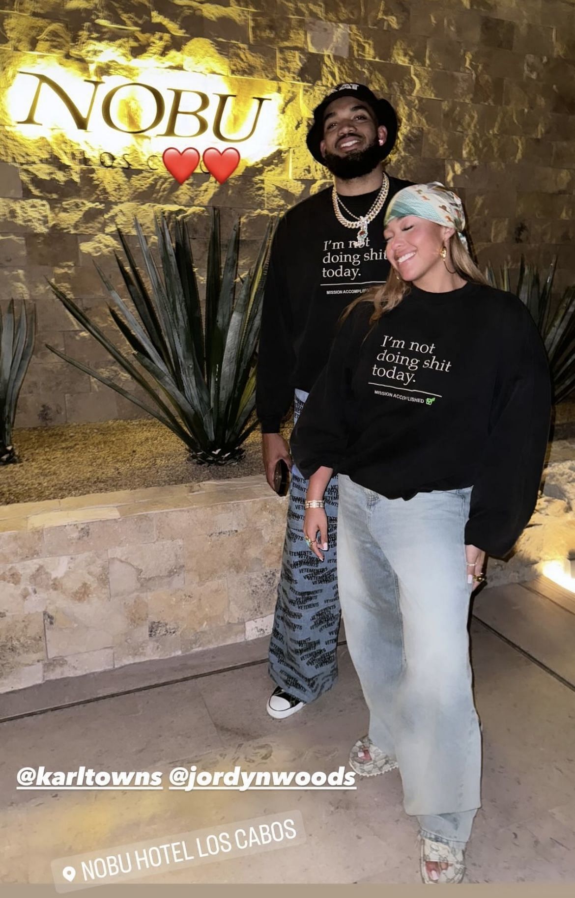 Karl-Anthony Towns and Jordyn Woods at Nobu Hotel Los Cabos