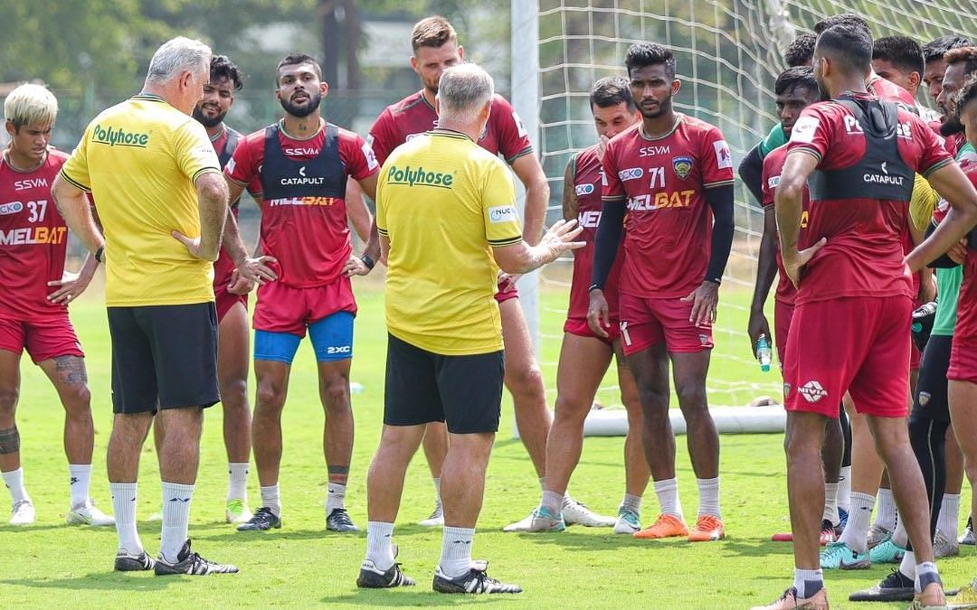 Chennaiyin FC players training ahead of their clash against Mumbai City FC.