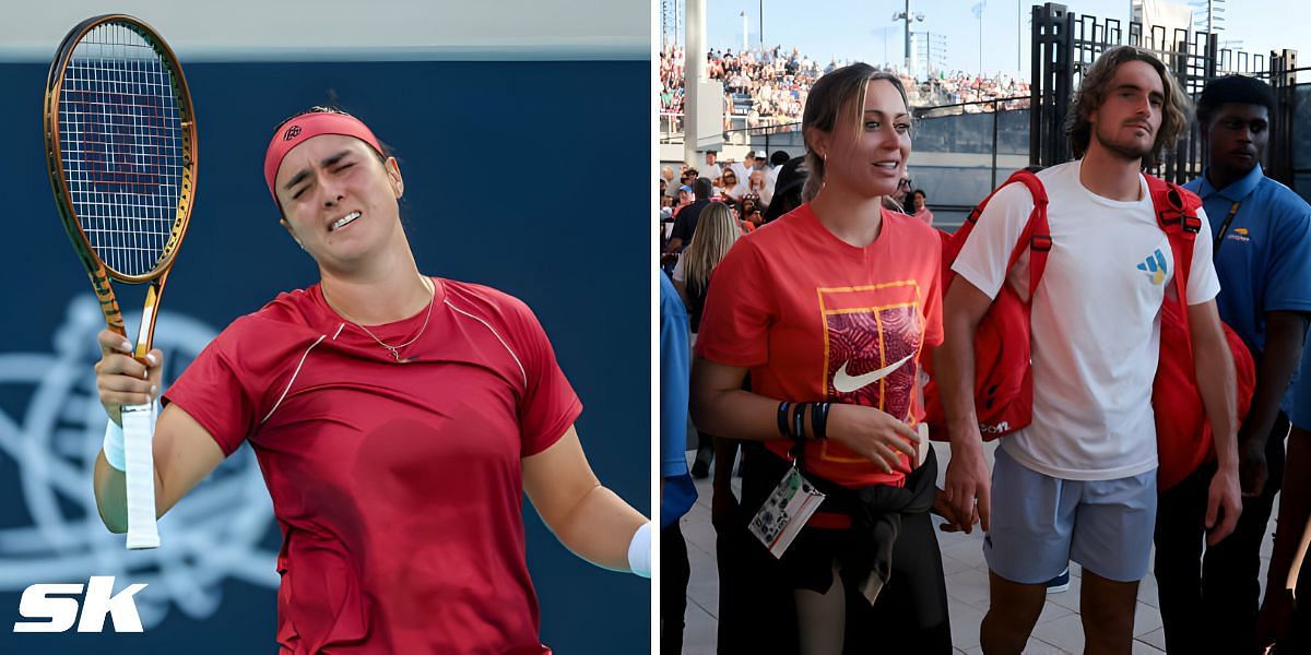 Ons Jabeur (L), Stefanos Tsitsipas and Paula Badosa (R)