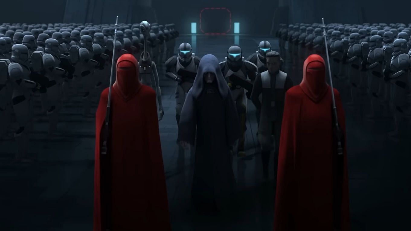Palpatine and his guards in Star Wars: The Bad Batch Season 3 (Image via Star Wars, The Bad Batch Season 3 Trailer, 00:58)