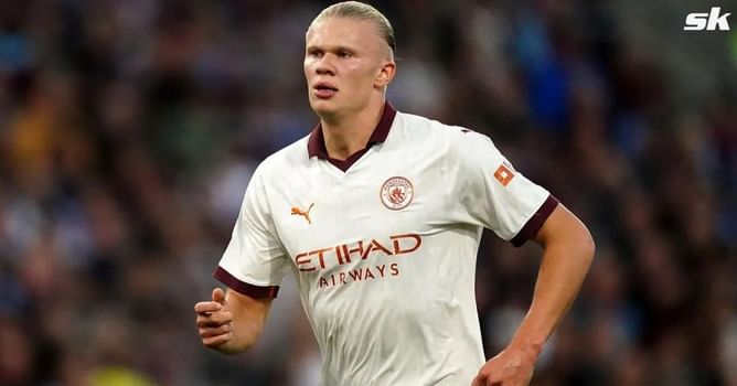 Erling Haaland reacts after scoring 5 goals for Manchester City in 6-2 rout of Luton Town