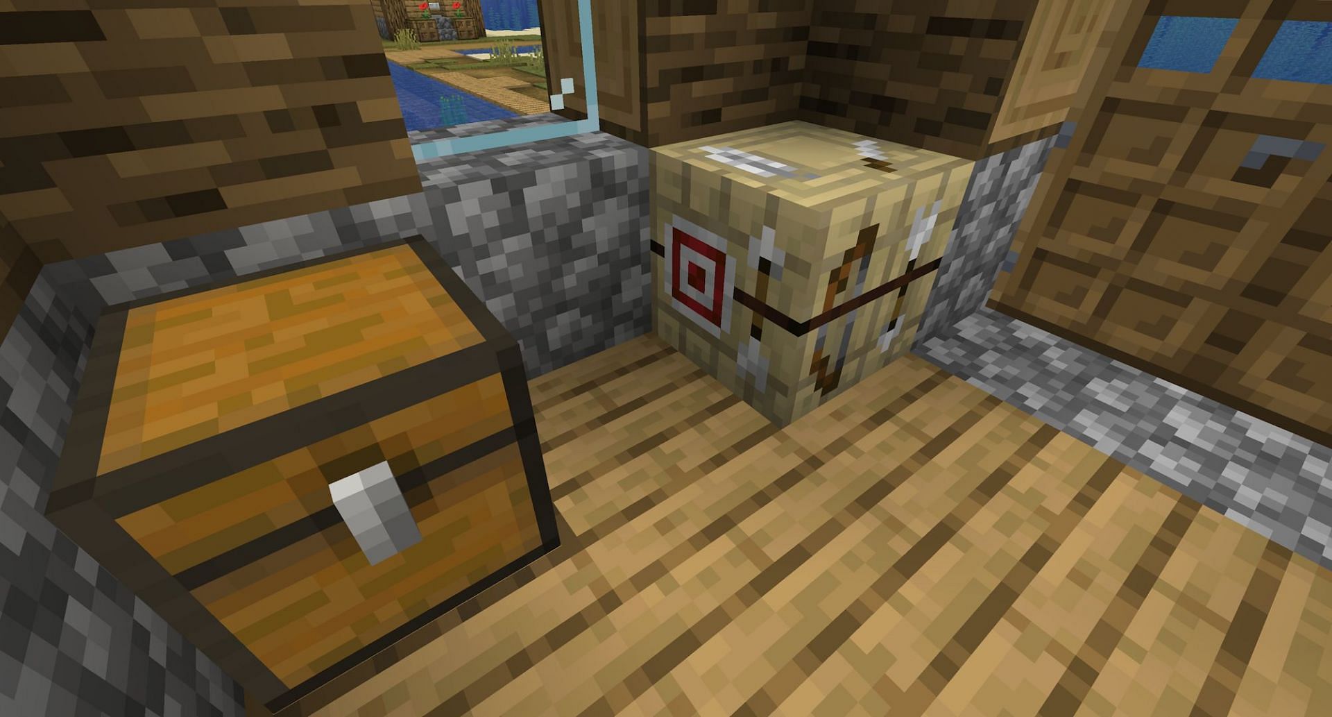 Une table d'empennage dans un village (Image via Mojang)