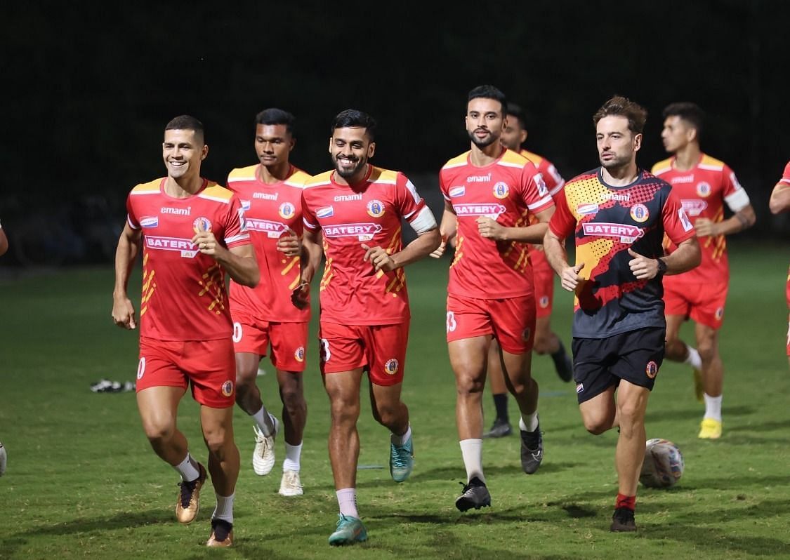 East Bengal FC players training ahead of their crucial clash against Chennaiyin FC.