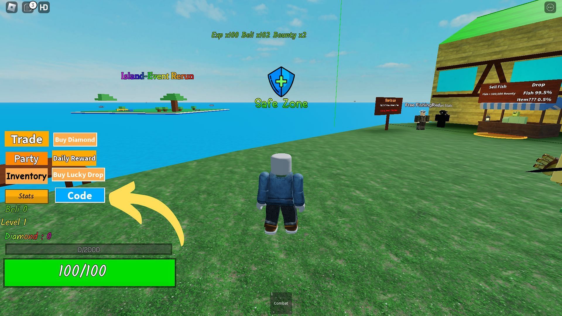 How to redeem codes for Rock Fruit (Image via Roblox and Sportskeeda)