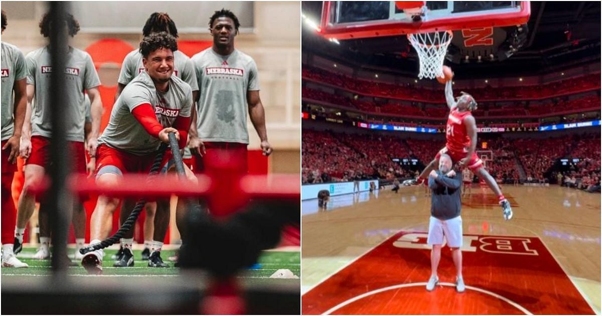 Nebraska CFB players participate in the dunk contest