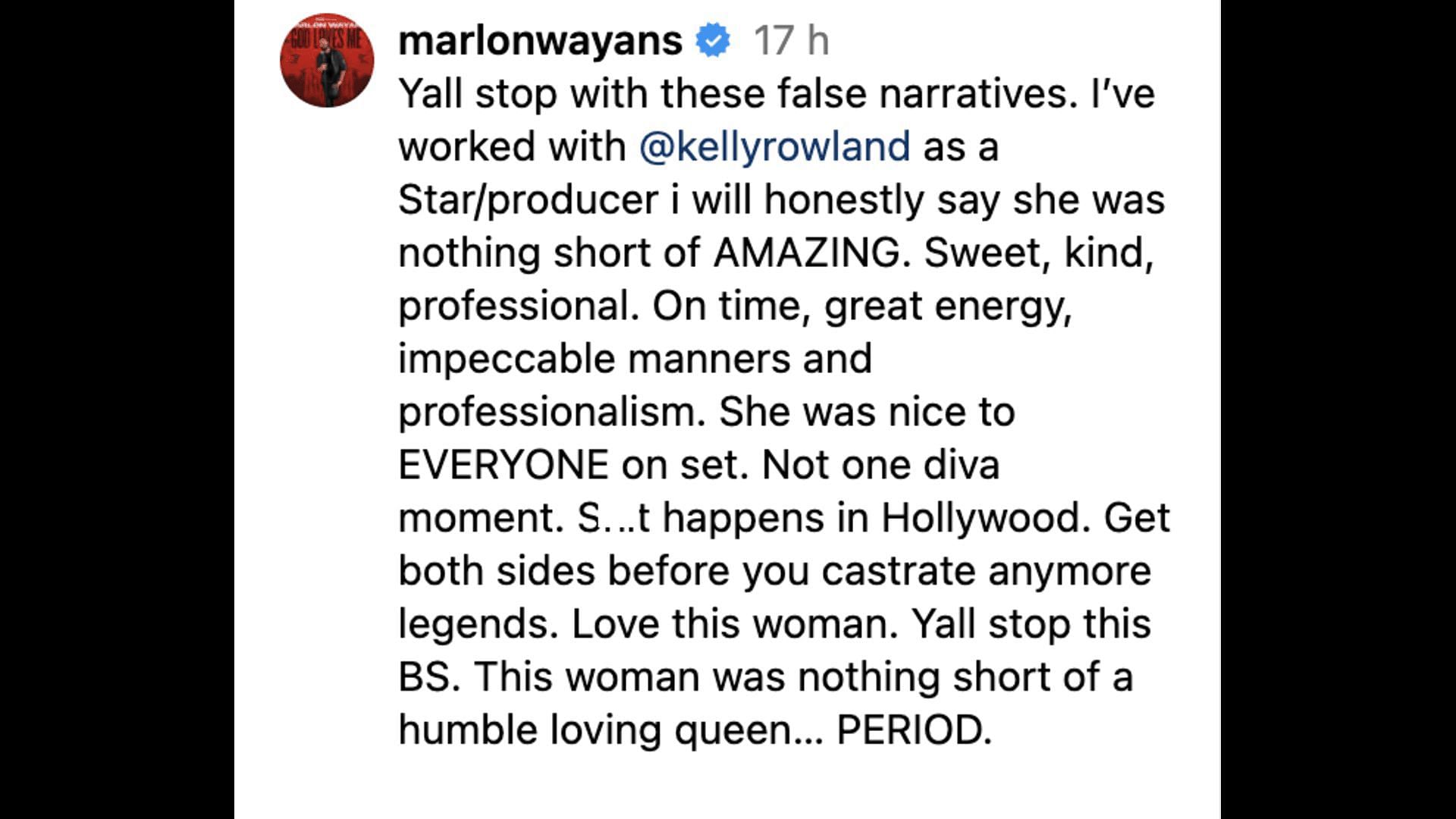 Social media users praise Marlom as he jumps in support of Kelly after the alleged Today show fiasco. (Image via @MarlonWayans/ Instagram)