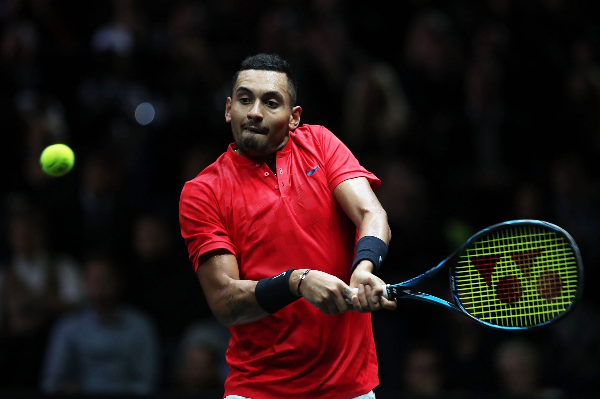 Nick Kyrgios during his match against Roger Federer at the 2017 Laver Cup - Getty Images