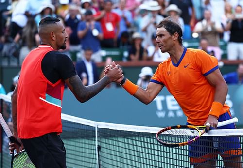 Nick Kyrgios (L) and Rafael Nadal (R) at the 2022 Indian Wells Masters