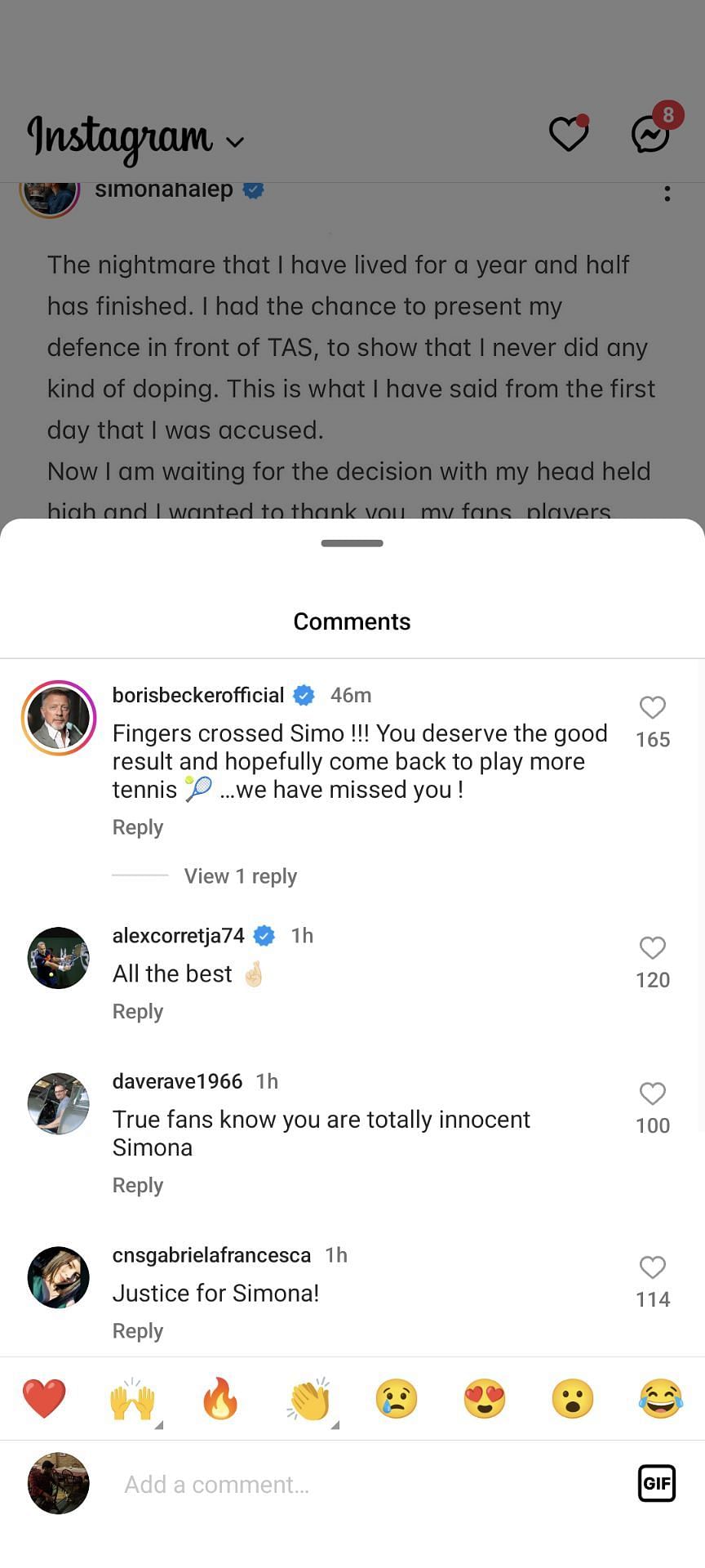 Boris Becker&#039;s comment on Simona Halep&#039;s Instagram post