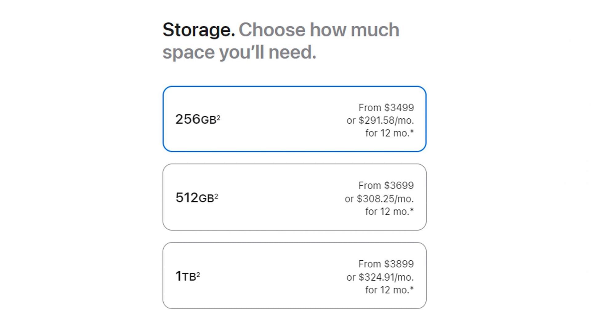 Vision Pro variants and their pricing details (Image via Apple)