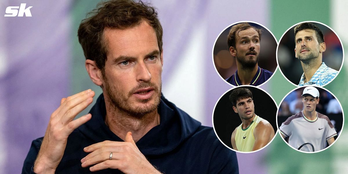 Andy Murray; Daniil Medvedev, Novak Djokovic, Jannik Sinner, and Carlos Alcaraz (inset clockwise)
