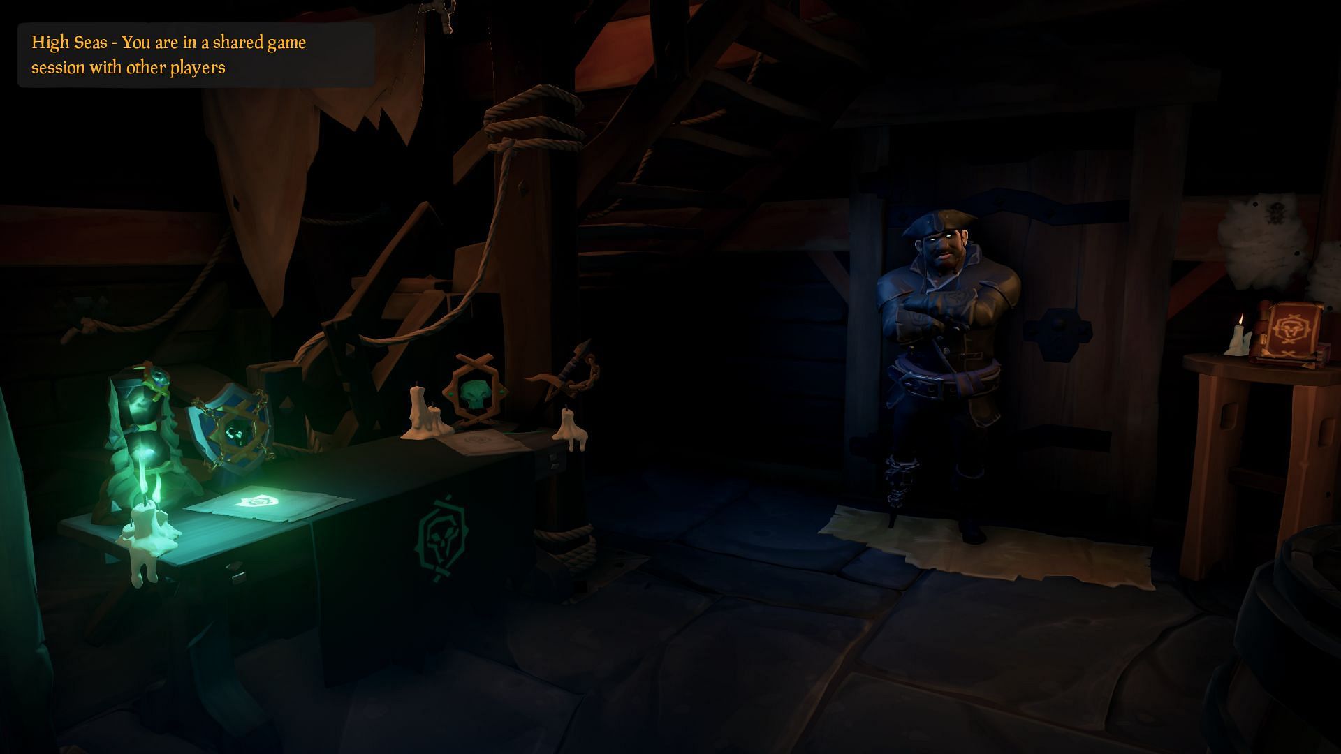 The Mysterious Stranger can be found in every outpost inside the tavern. (Image via Rare)